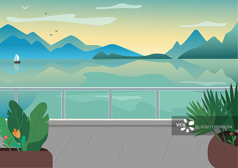 海边度假街区扁平风格图片素材