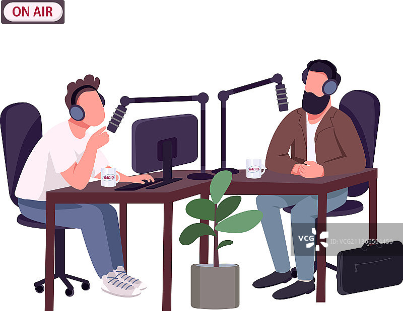 广播节目主持人和嘉宾扁平风免抠图图片素材