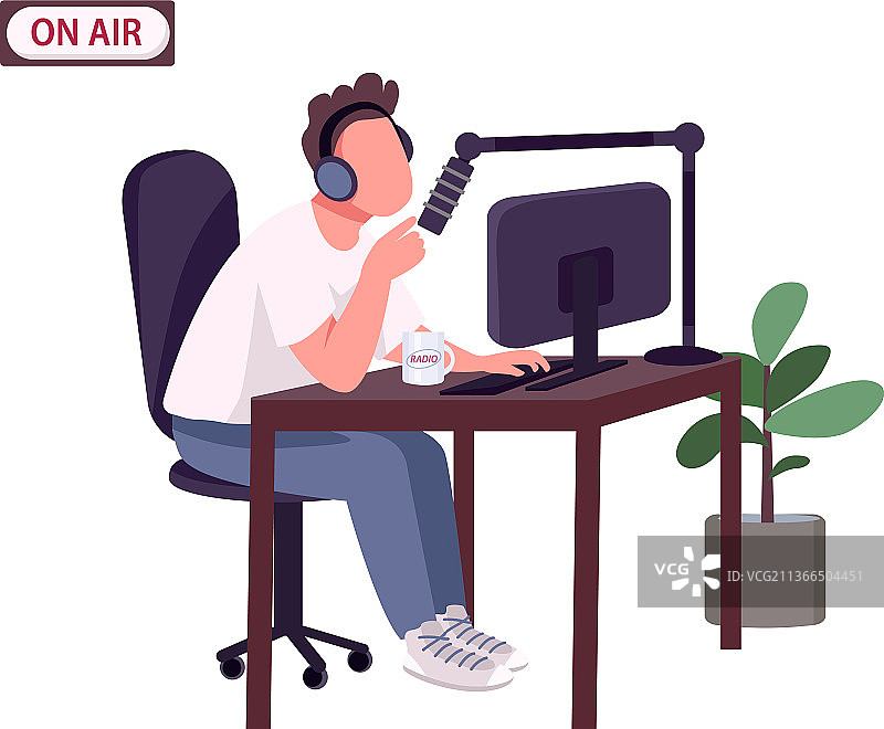 在线播客主持人扁平风格无脸人物图片素材