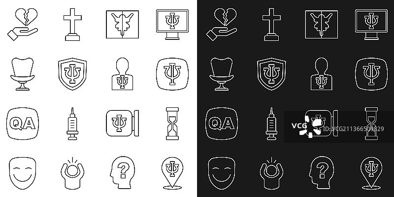 心理学符号、旧沙漏和罗夏墨迹测试图片素材