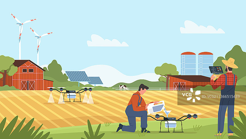 通过平板电脑进行无人机农场管理图片素材