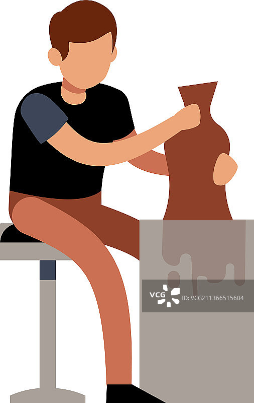男人制作陶器图片素材