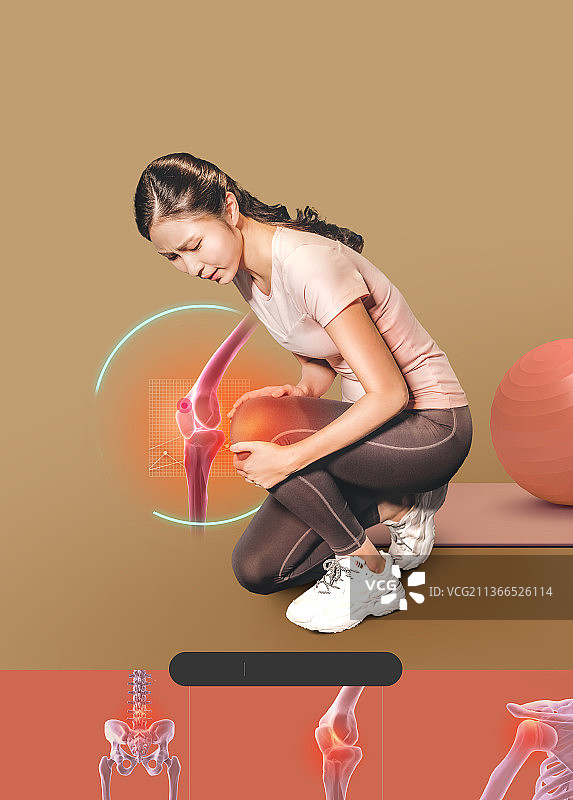 亚洲女性膝盖疼痛的骨科医学海报图片素材