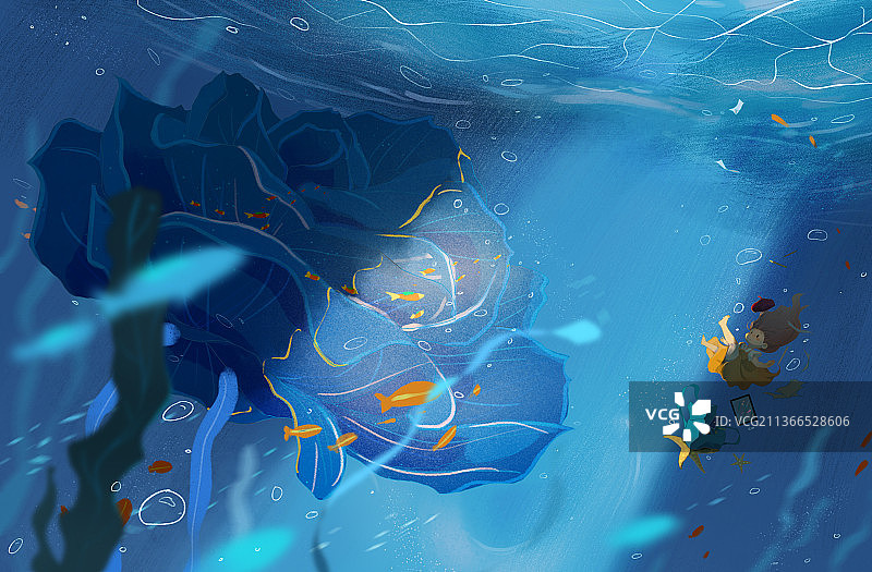 插画海底的玫瑰花图片素材