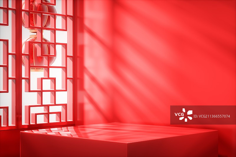 3D渲染的红色中国风场景图片素材