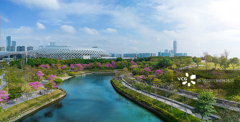 深圳人才公园河道看春茧白天航拍图片素材