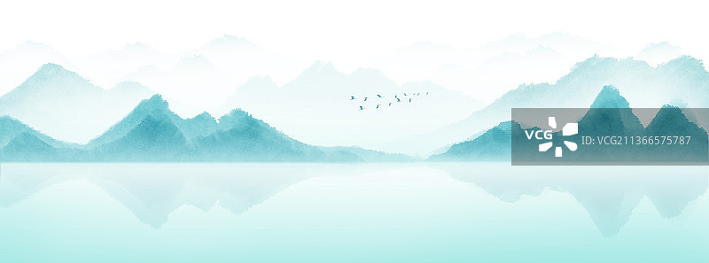 新中式风格山水风景插画图片素材