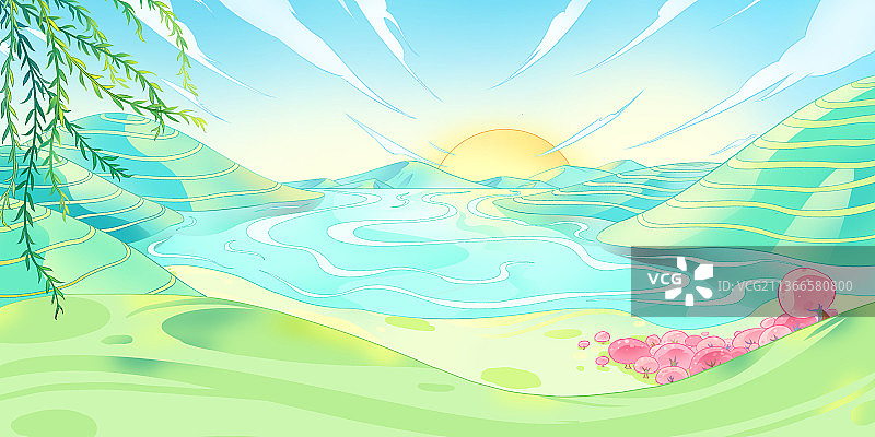 春天唯美创意插画图片素材