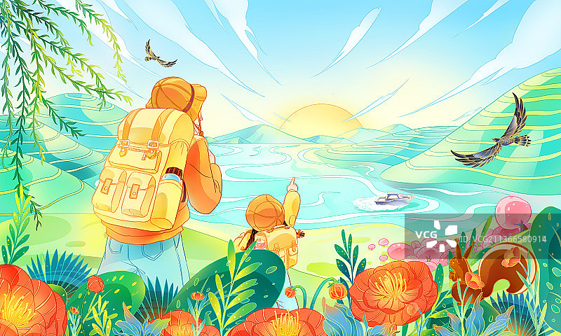 春天唯美创意插画图片素材