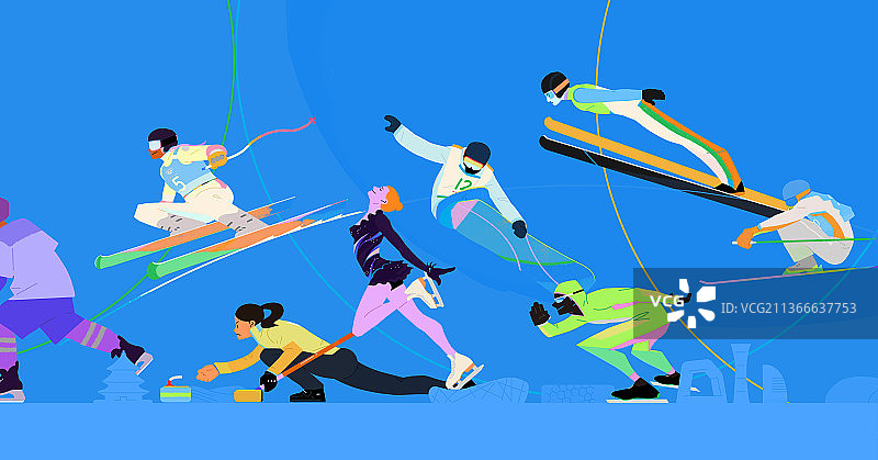 滑雪运动运动员集结图片素材