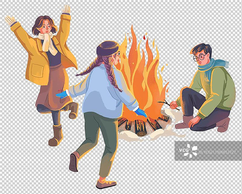 三个人的篝火晚会图片素材
