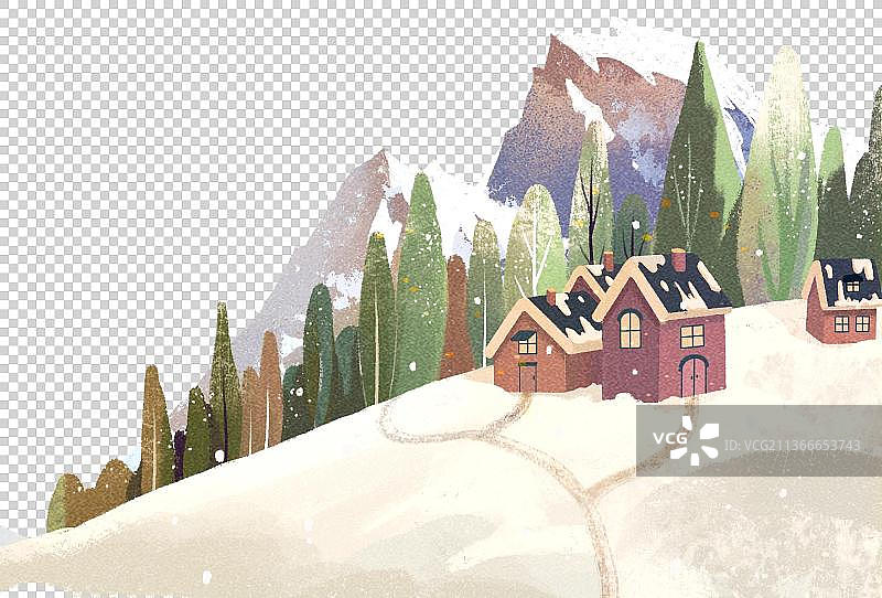 雪山脚下的小房子图片素材