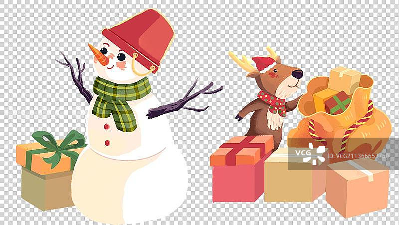小鹿和雪人图片素材