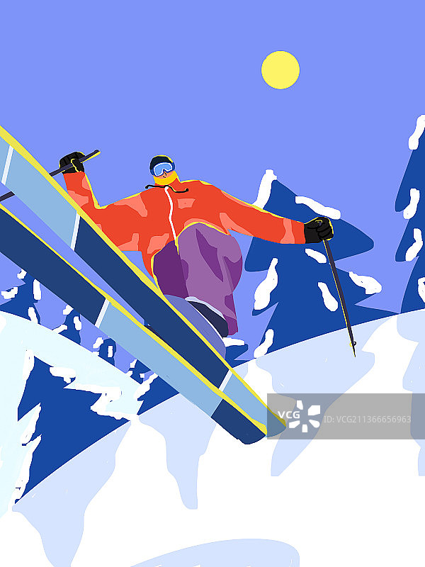 滑雪运动滑雪越野滑雪室外冬日暖阳滑雪单人比赛运动会图片素材