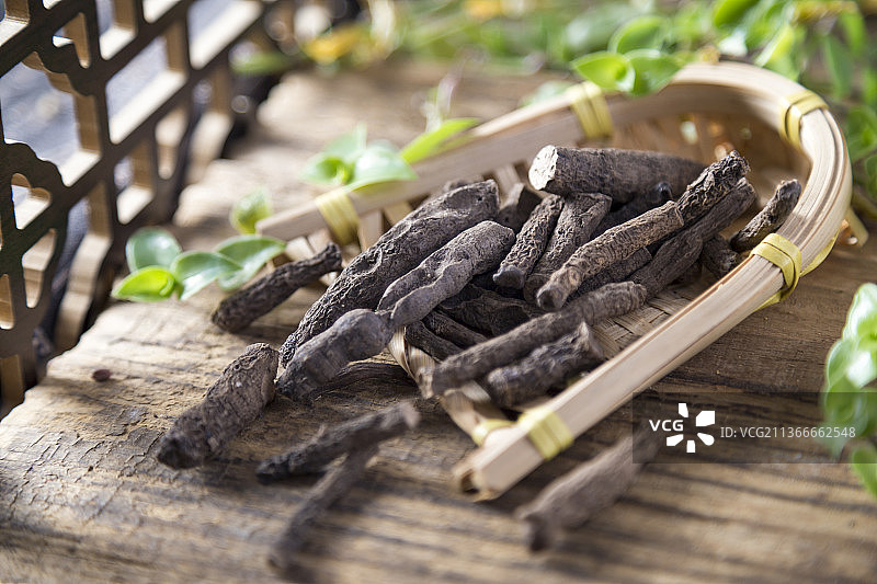 中国古风背景的中药仙茅特写图片素材