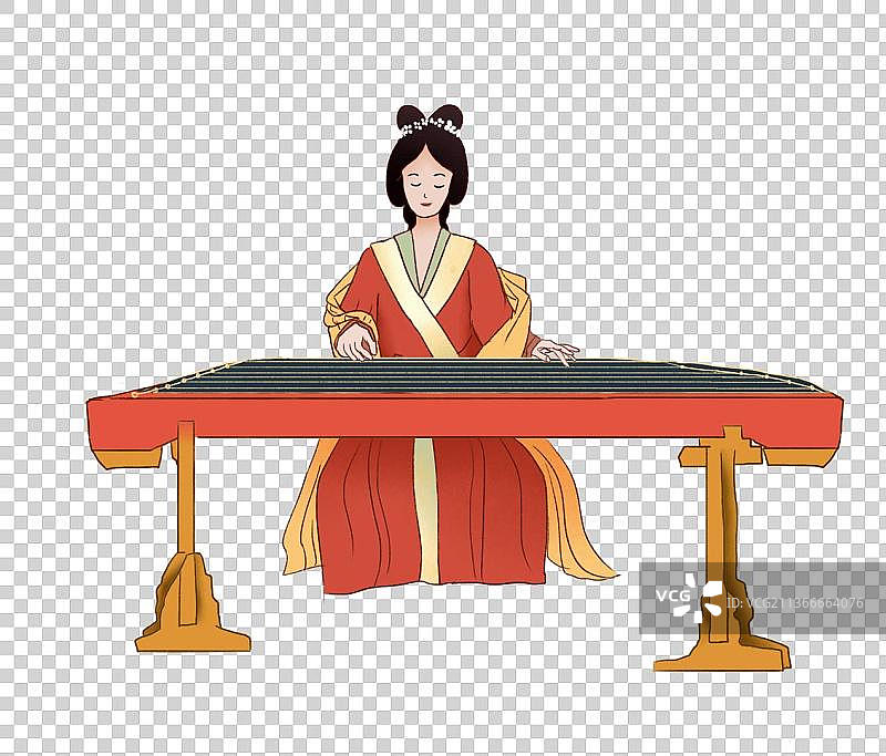 弹古琴的古典女人图片素材