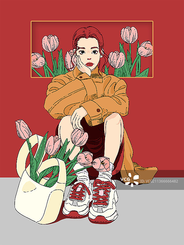 郁金香女孩图片素材