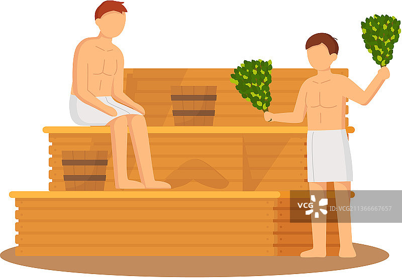 男人裹着白色浴巾在木凳上休息图片素材