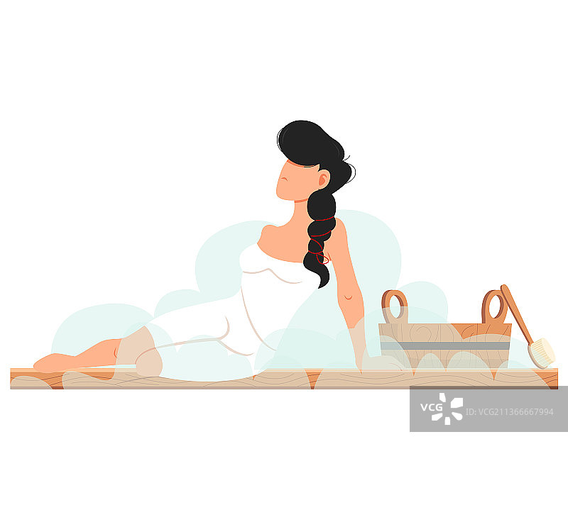 女人坐在桑拿房里放松图片素材