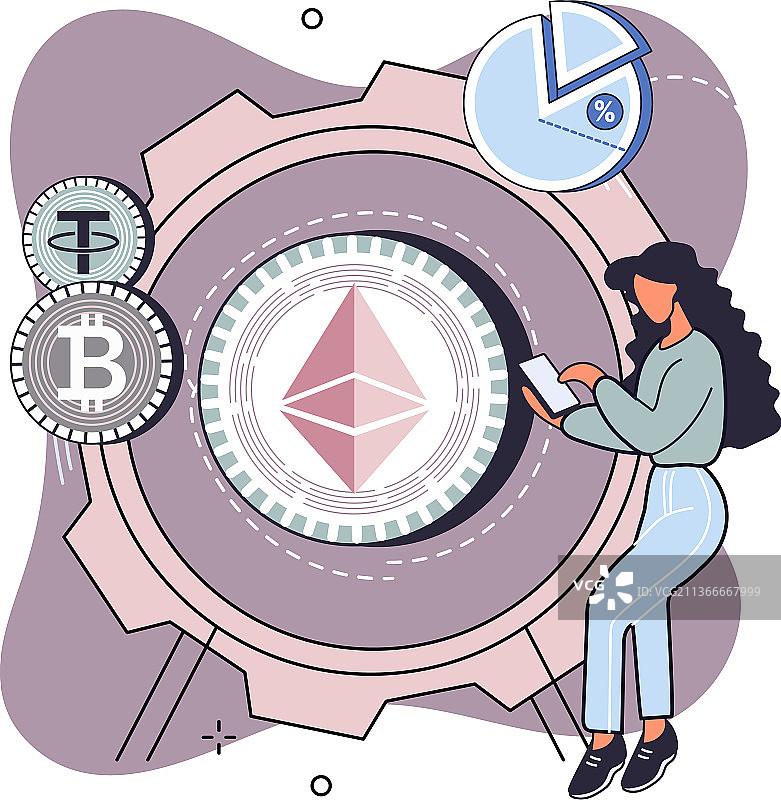 使用智能手机进行加密货币交易的女人图片素材