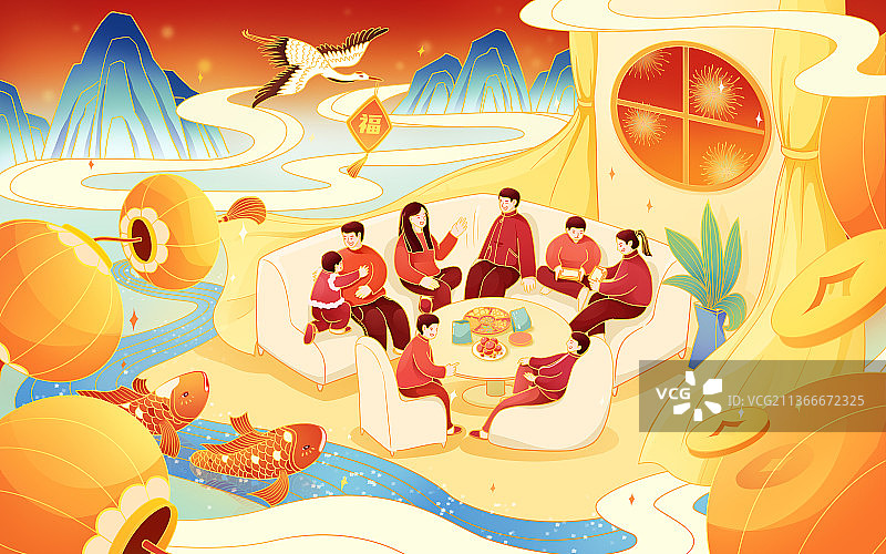 中国风春节大年初三传统新年走亲访友新年俗图片素材