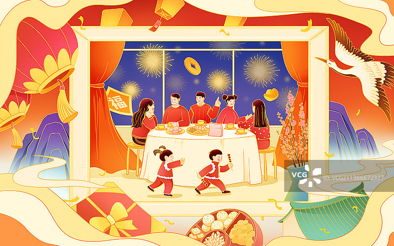 中国风春节大年初四传统新年走亲访友新年俗横版图片素材