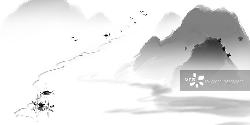 水墨江南水乡背景插画图片素材