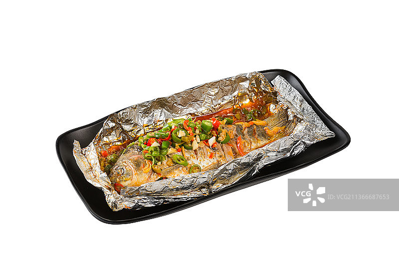 白色底锡箔烤鱼图片素材