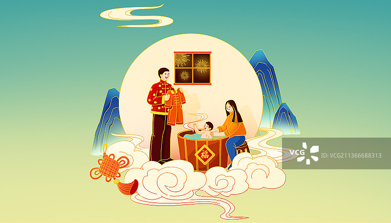 中国风传统节日春节年俗洗福禄图片素材