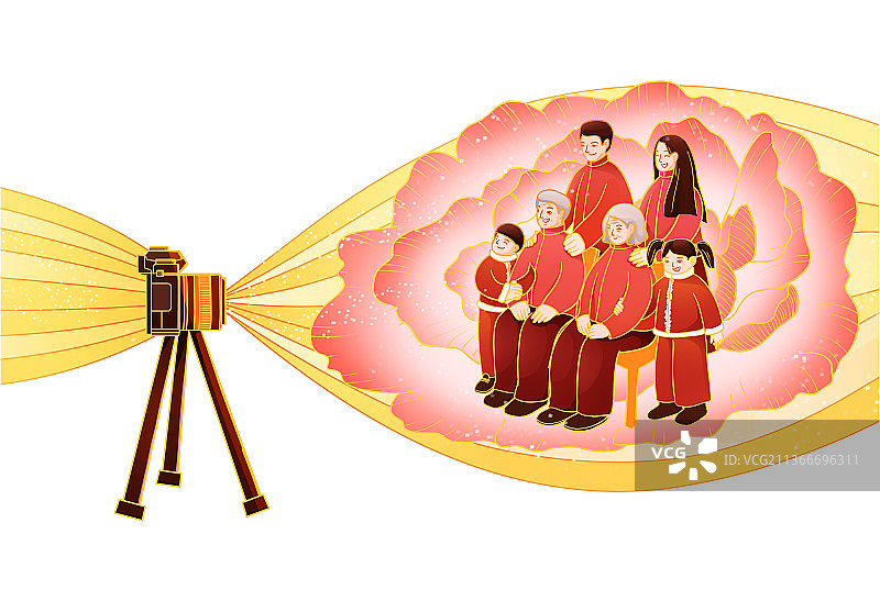 中国风国潮元素PNG创意全家福图片素材