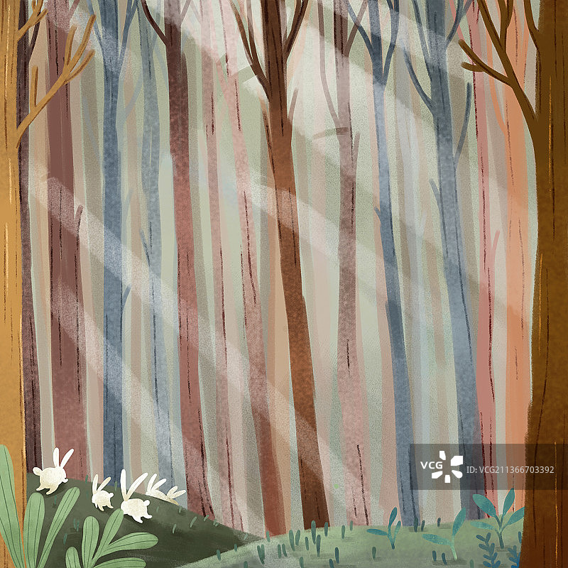 卡通绘本茂密森林图片素材