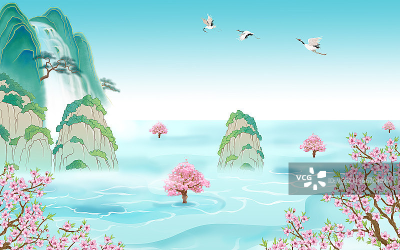 桃花源山水图图片素材