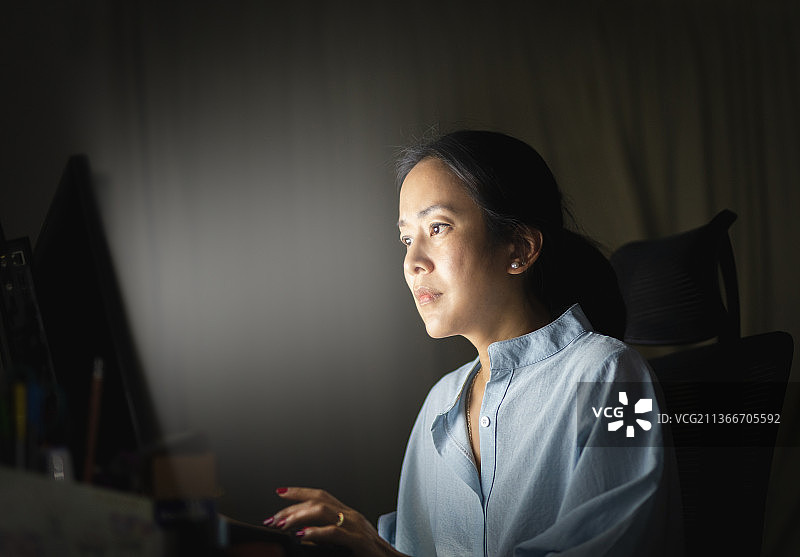 深夜在泰国使用电脑的女商人图片素材