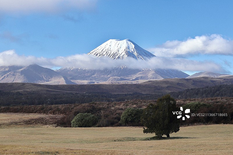 鲁阿佩胡火山上的白色云朵，雪山风景图片素材