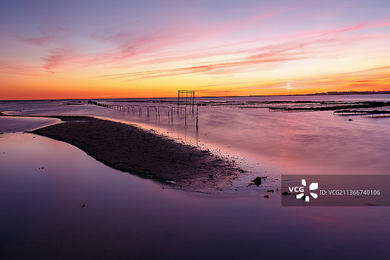 葡萄牙奥良河口，日落海天美景图片素材