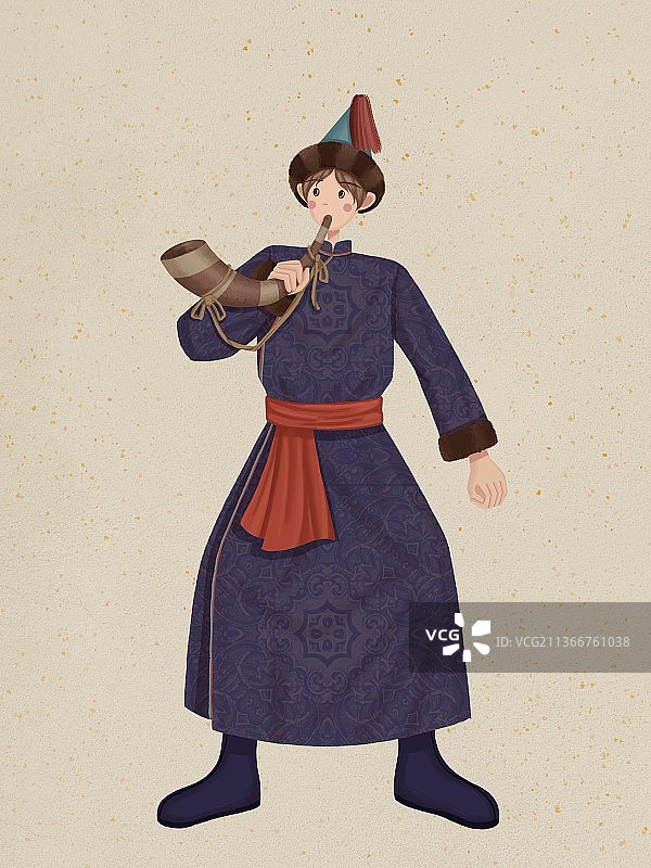 吹鹿哨的鄂温克族少年图片素材