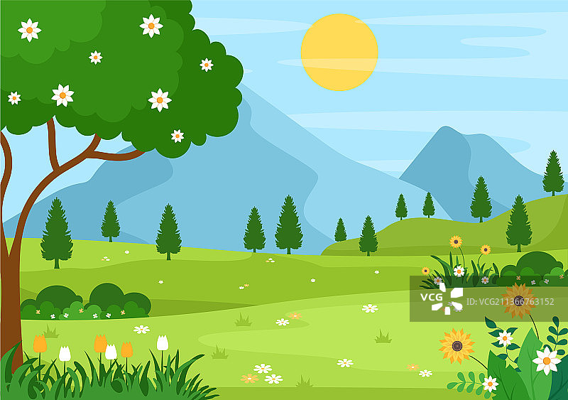 鲜花盛开的春季景观背景图片素材