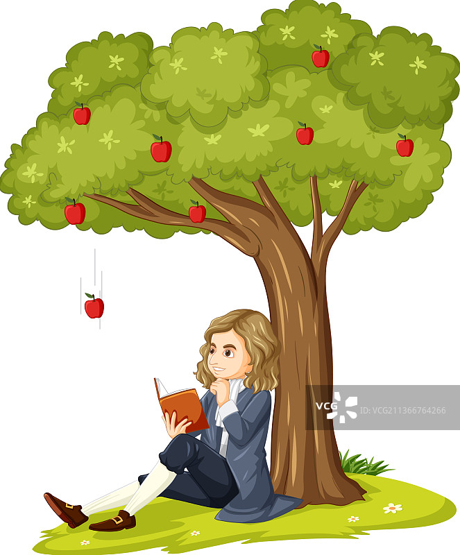 牛顿爵士坐在苹果树下图片素材
