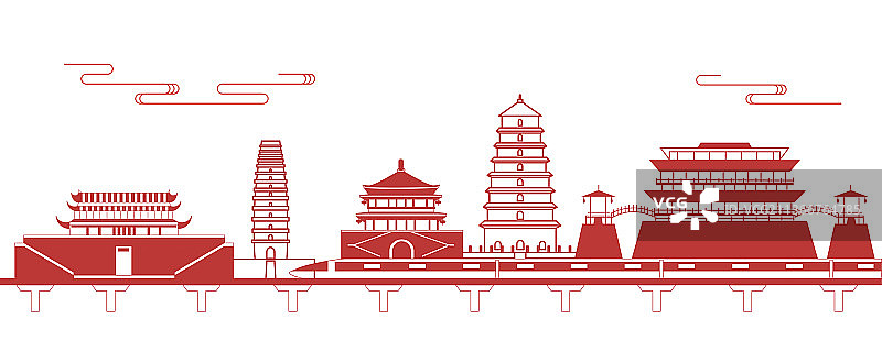 陕西省西安市红色剪纸矢量图图片素材