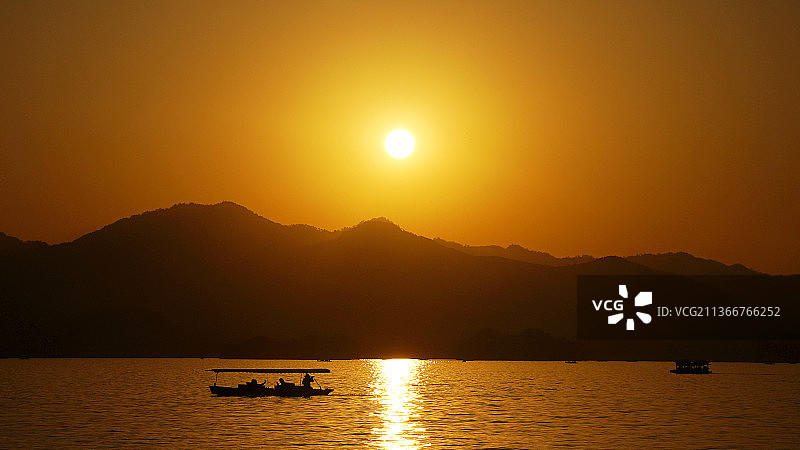 西湖落日图片素材