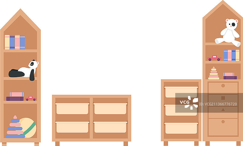 托儿所家具扁平颜色物体集图片素材