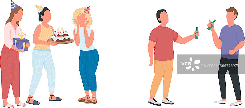 生日派对上的朋友们（扁平风，无面部特征）图片素材