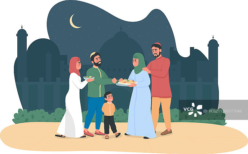 宗教节日中快乐的阿拉伯人2D网页图片素材