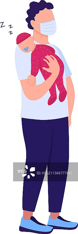 戴着医用口罩的父亲抱着熟睡的婴儿图片素材