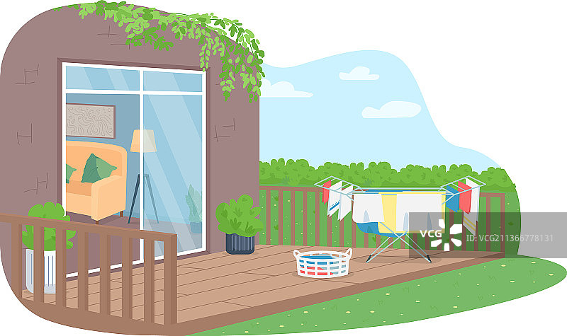 后院晾晒衣服2D网页banner海报图片素材