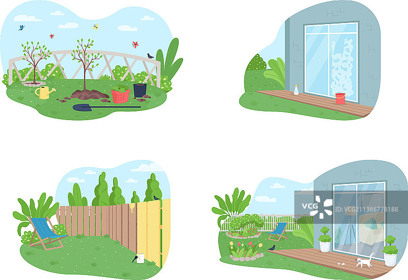 户外春季清洁2D网页横幅海报套装图片素材