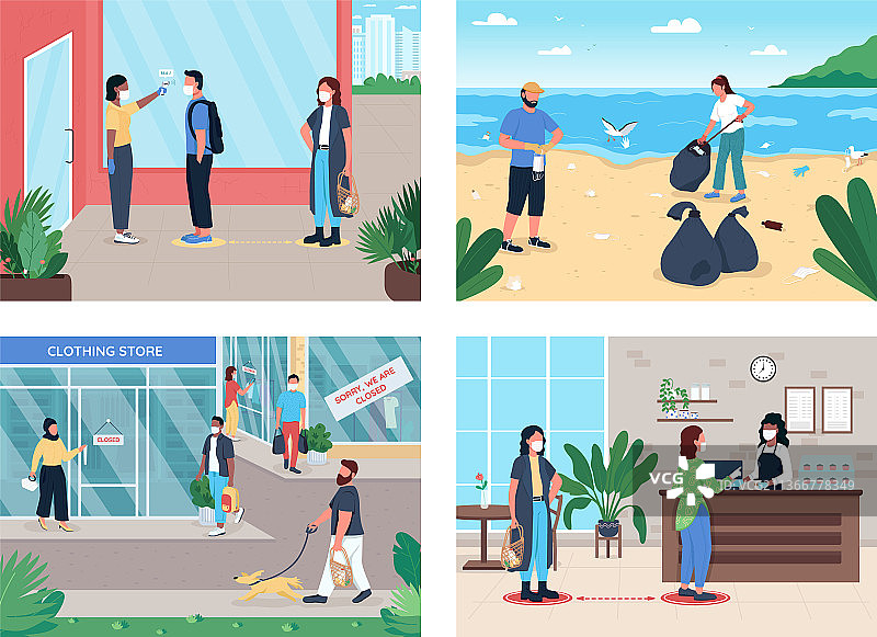 冠状病毒规则扁平颜色集图片素材