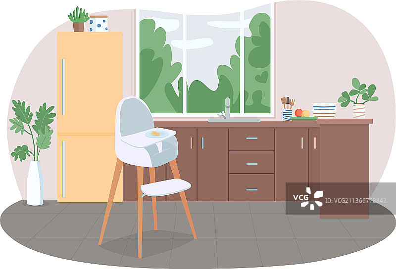 带高脚椅的厨房2D网页banner海报图片素材