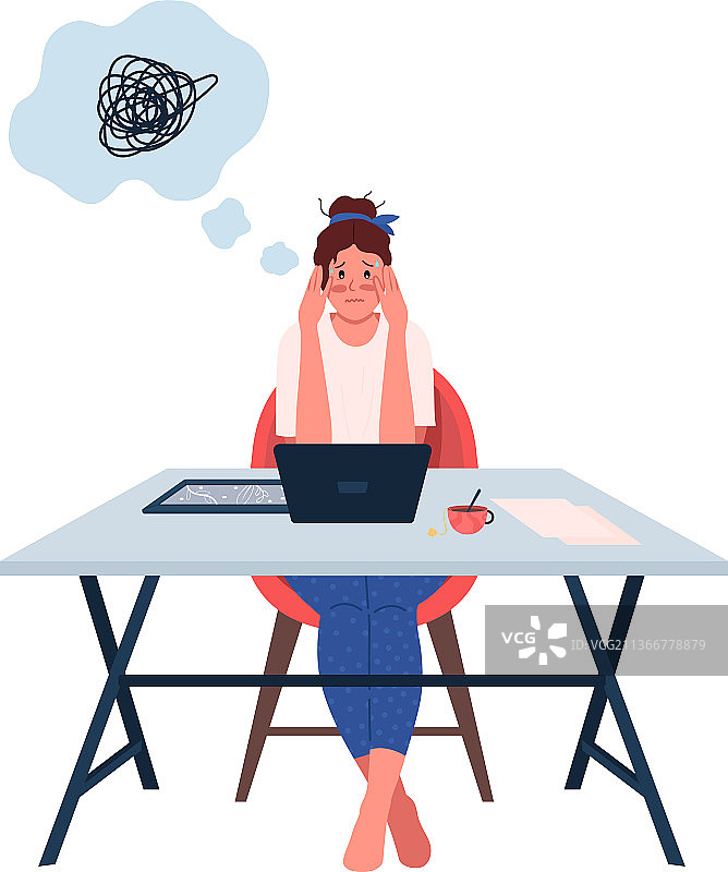 工作中焦虑的扁平风格女性图片素材
