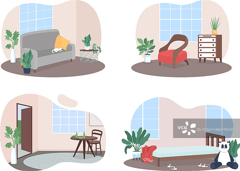 家庭活动室内部2D网页横幅海报图片素材